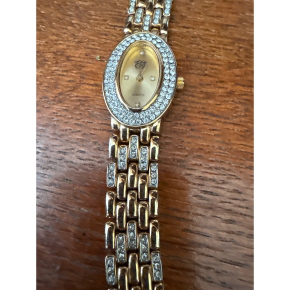 Elizabeth Taylor White Diamond Gold Tone Oval Rhinestone Bezel Dress Watch main image 4